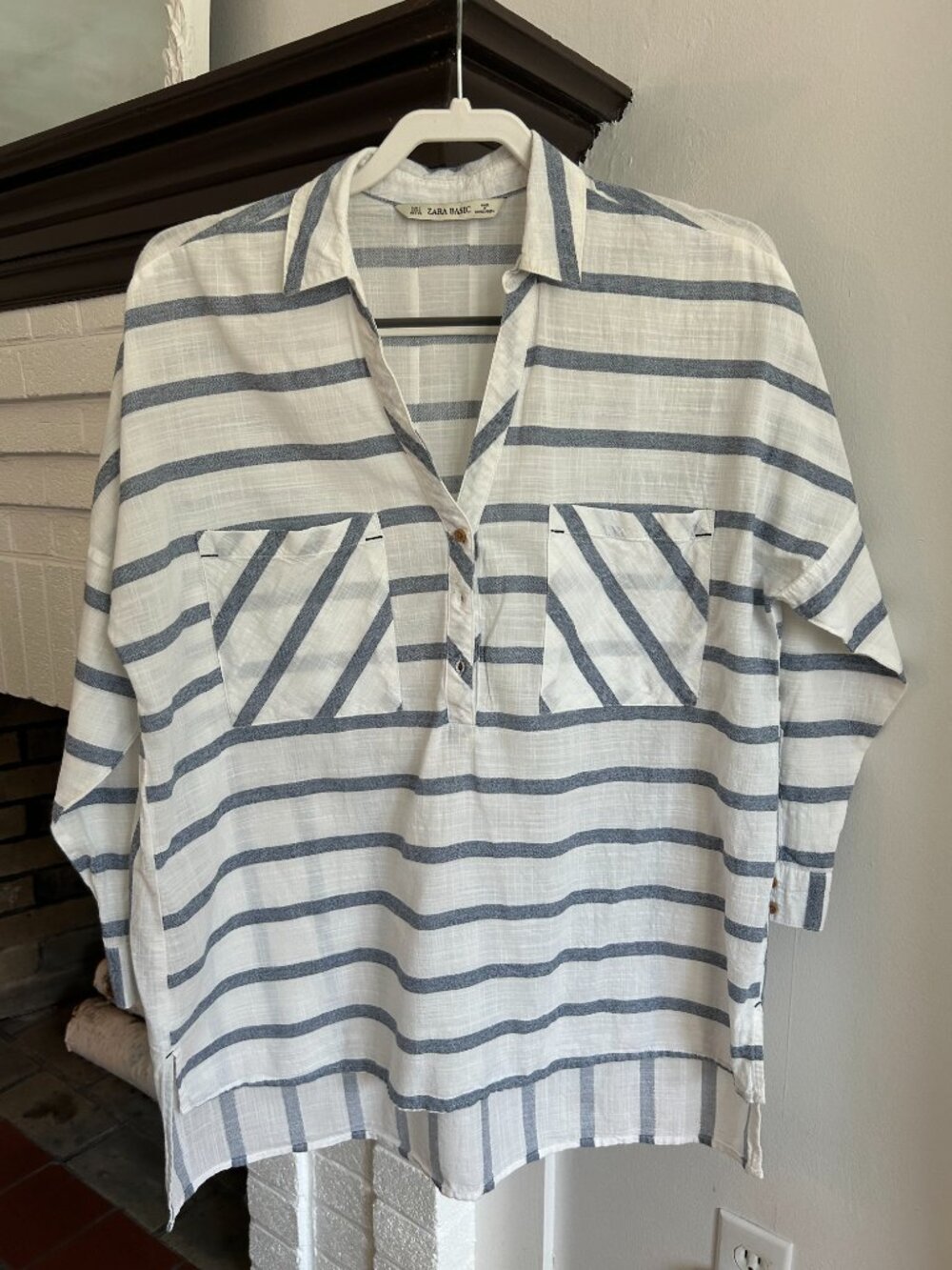 Zara Blue and White Oversize Blouse/ Tunic Size S
